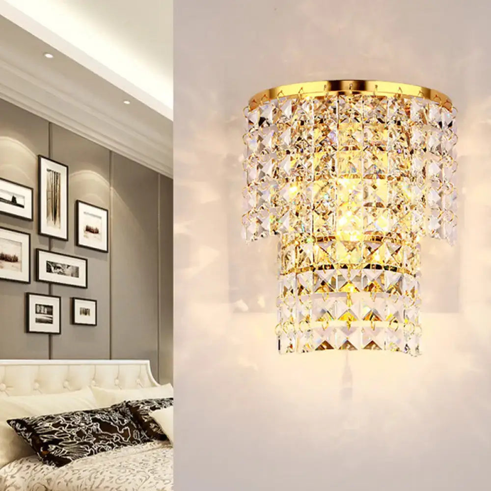 Vintage style gold & chrome crystal wall sconce bedroom light