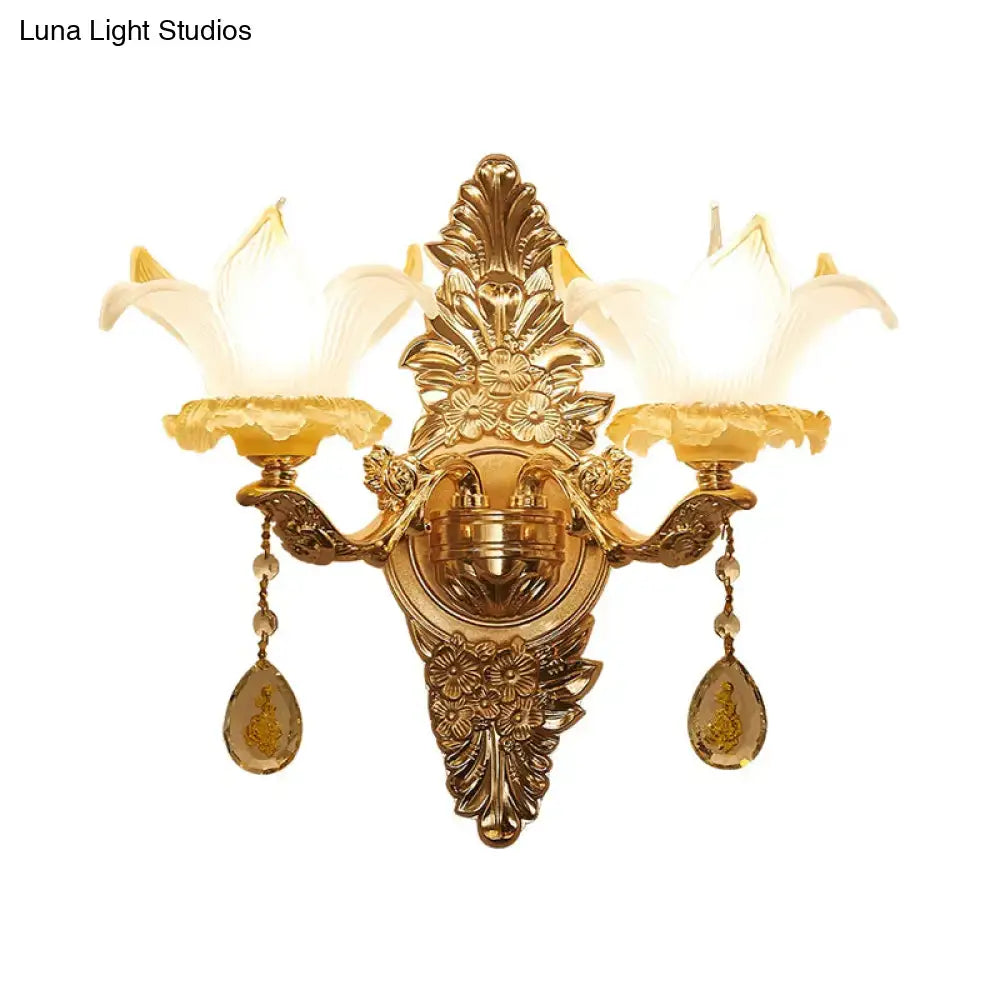 Vintage style gold opal glass wall light bedroom crystal sconce