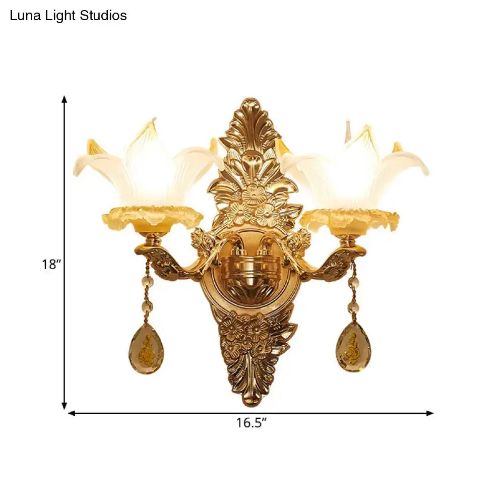 Vintage style gold opal glass wall light bedroom crystal sconce