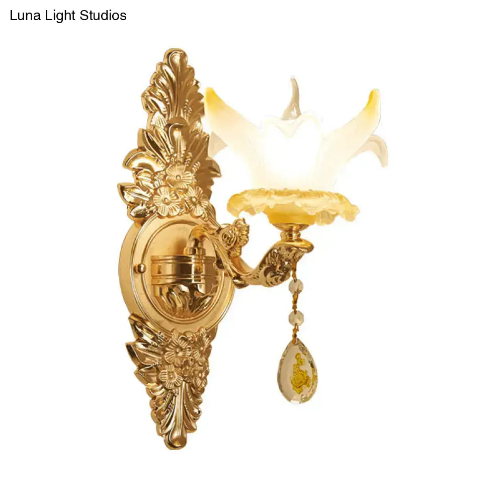 Vintage style gold opal glass wall light bedroom crystal sconce