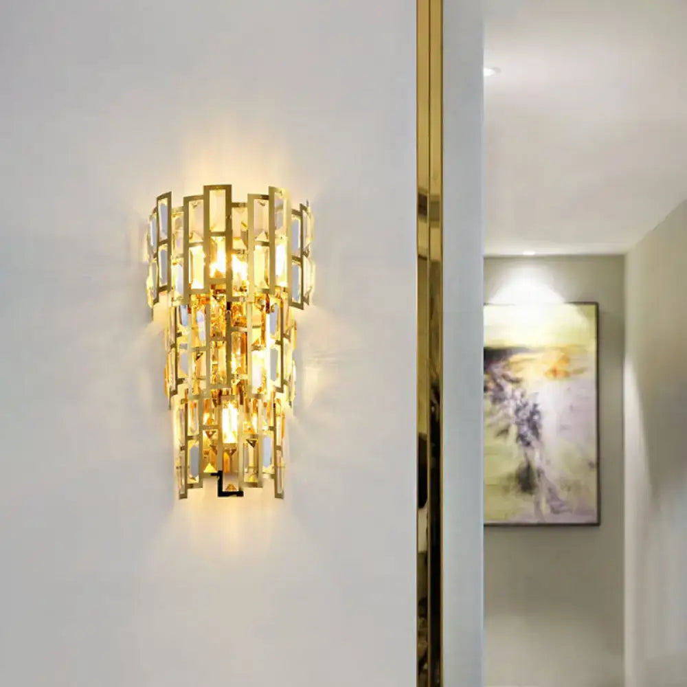 Vintage style gold tiered wall sconce living room crystal lamp