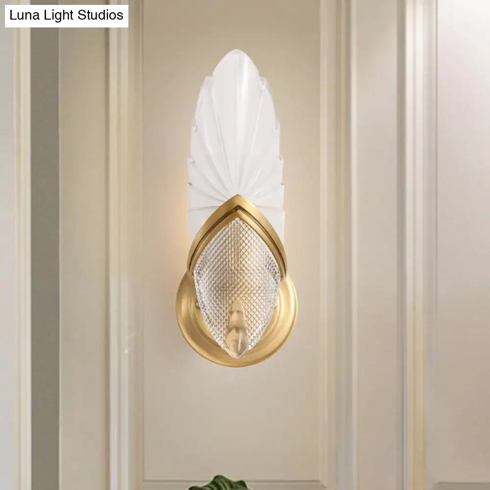 Vintage style gold wall lamp with frosted glass for bedroom