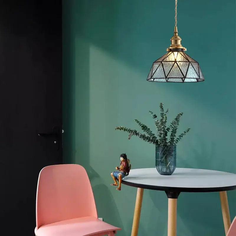 Vintage teal blue glass led pendant light kitchen brass fixture