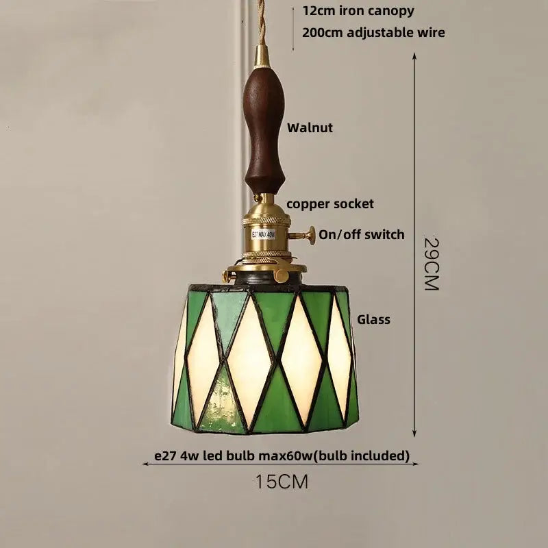 Vintage teal blue glass led pendant light kitchen brass fixture