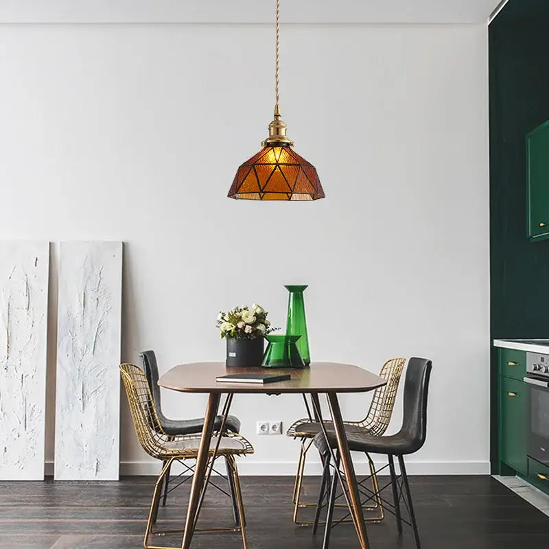 Vintage teal blue glass led pendant light kitchen brass fixture