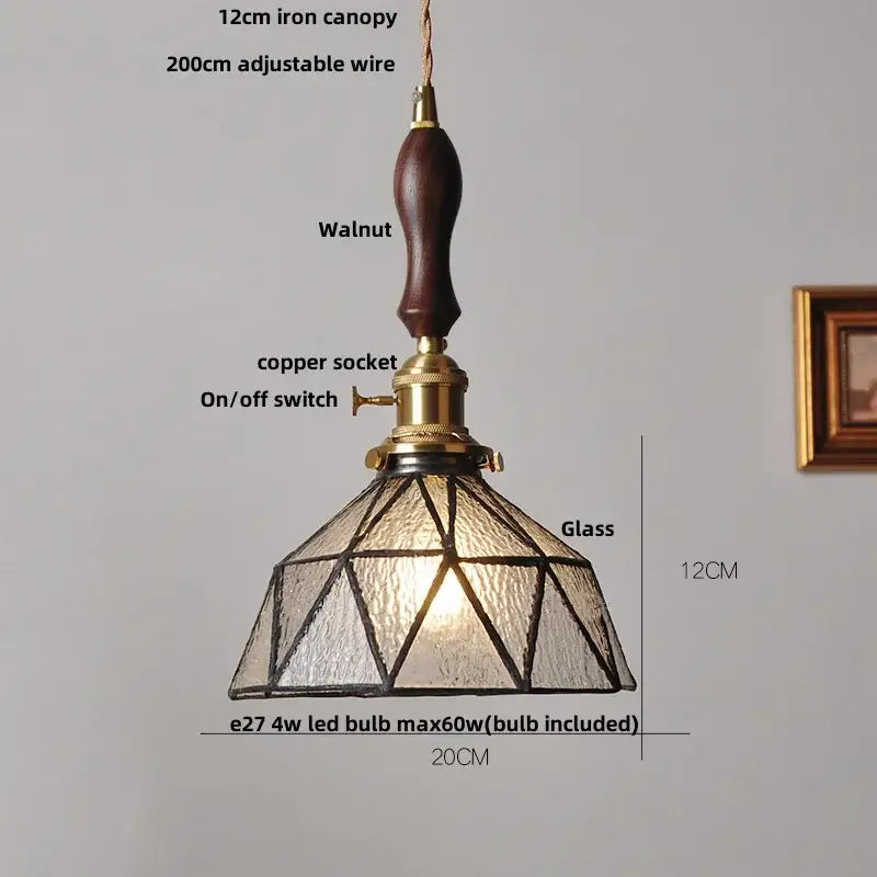 Vintage teal blue glass led pendant light kitchen hanging lamp