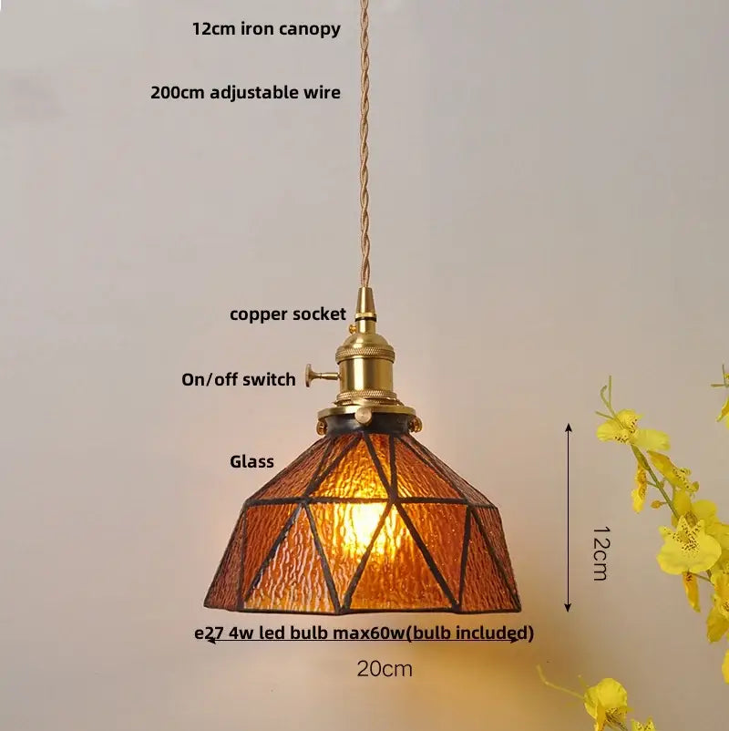 Vintage teal blue glass led pendant light kitchen hanging lamp