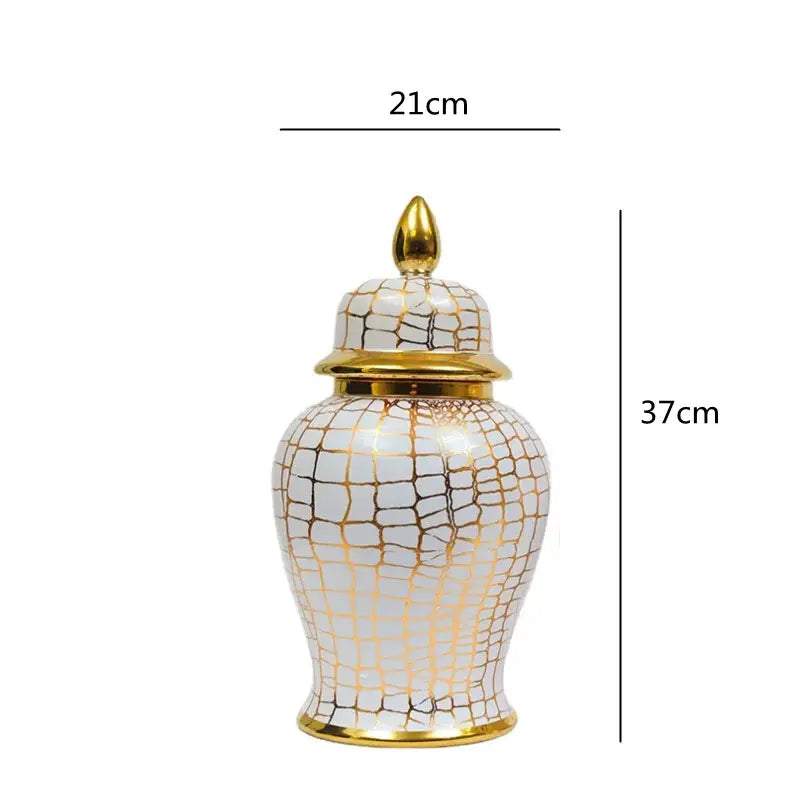 Vintage white and gold leopard print checkmate jar living room vase
