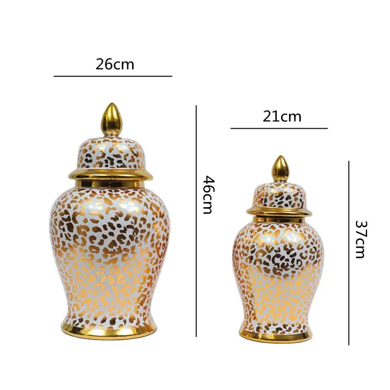 Vintage white and gold leopard print checkmate jar living room vase