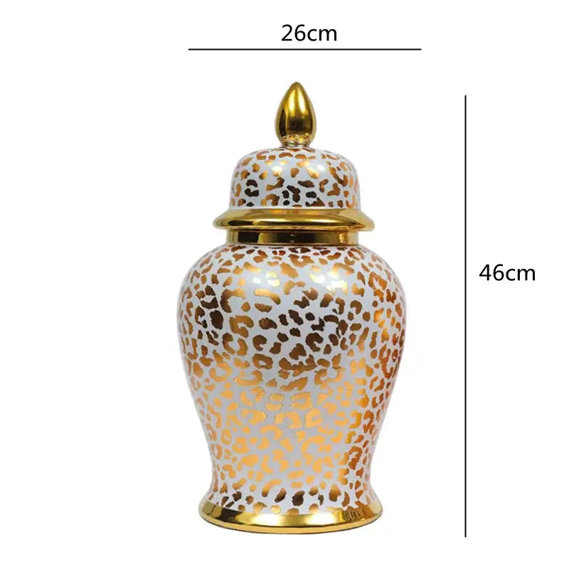 Vintage white and gold leopard print checkmate jar living room vase