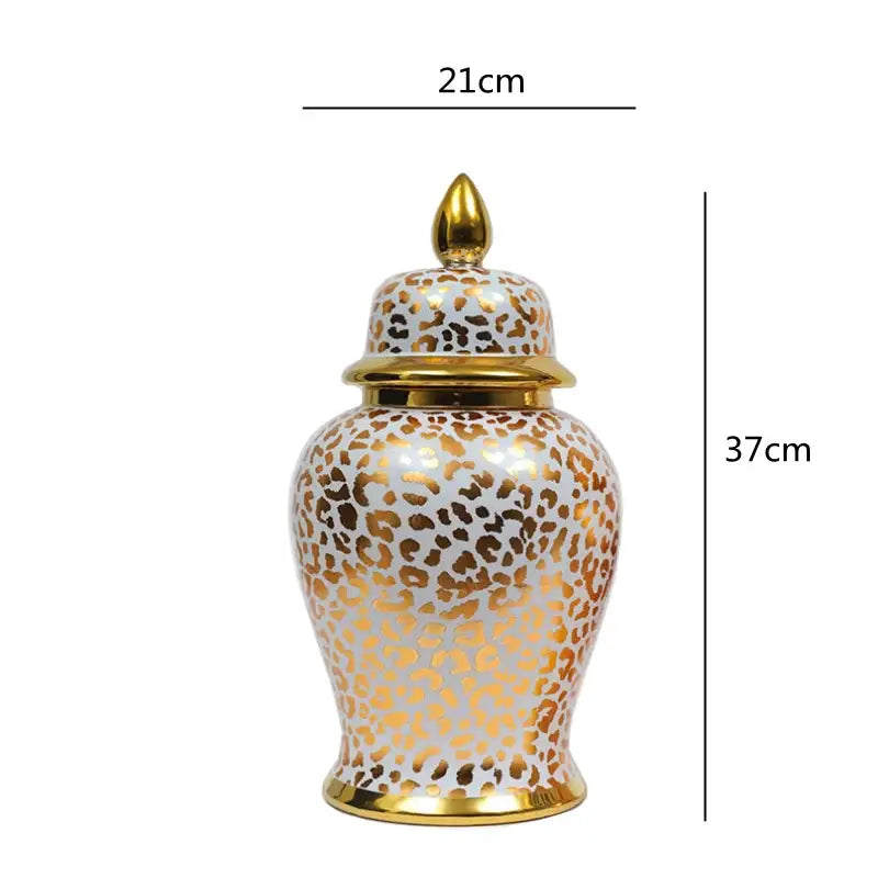 Vintage white and gold leopard print checkmate jar living room vase