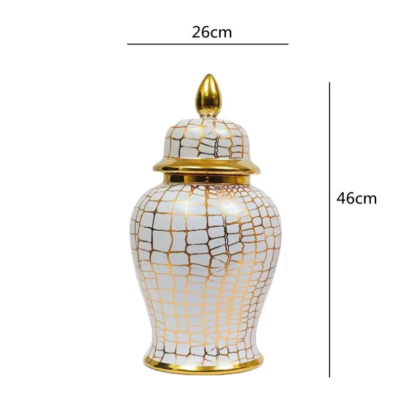 Vintage white and gold leopard print checkmate jar living room vase