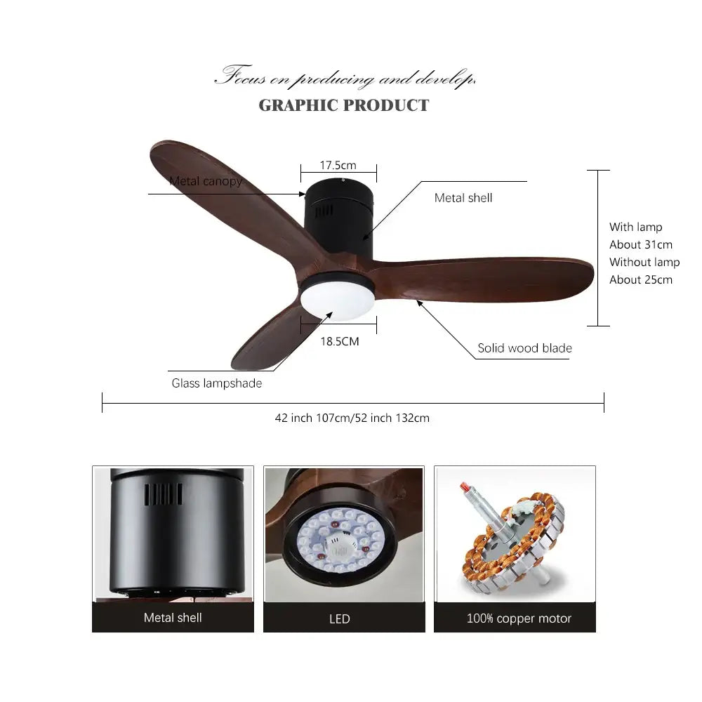 Vintage white and wood ceiling fan with remote control bedroom