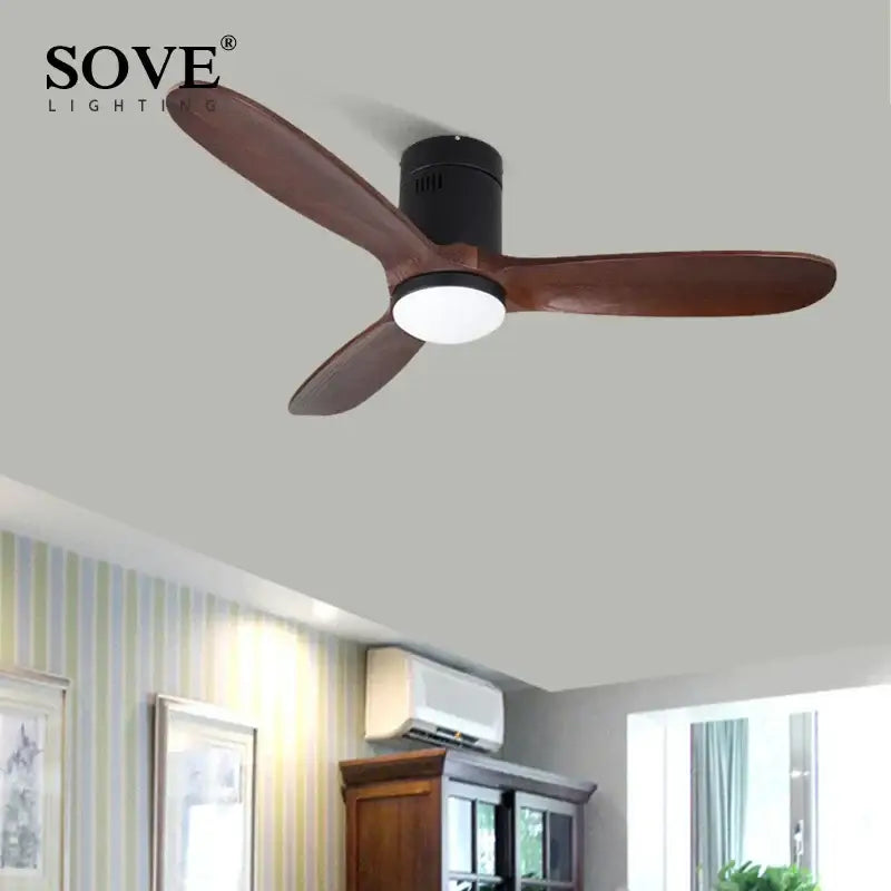 Vintage white and wood ceiling fan with remote control bedroom