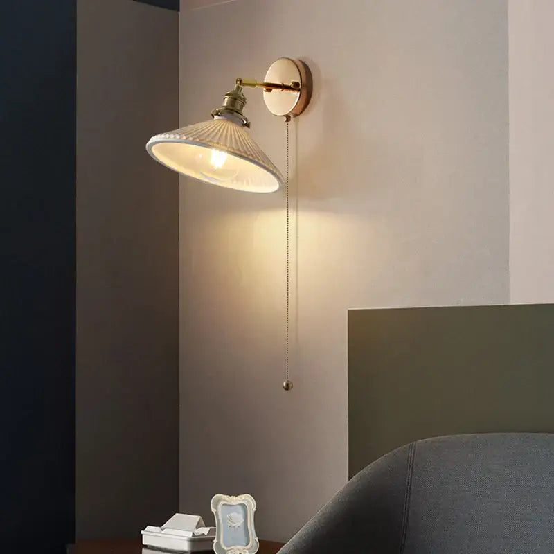 Vintage white ceramic canopy led wall sconce bedroom light