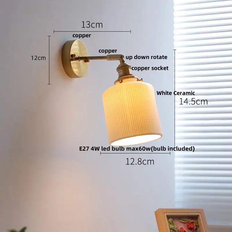 Vintage white ceramic canopy led wall sconce bedroom light
