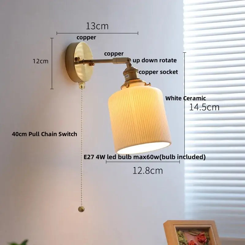 Vintage white ceramic canopy led wall sconce bedroom light