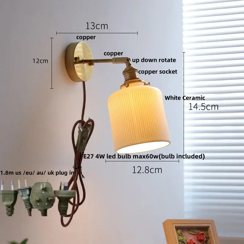 Vintage white ceramic canopy led wall sconce bedroom light