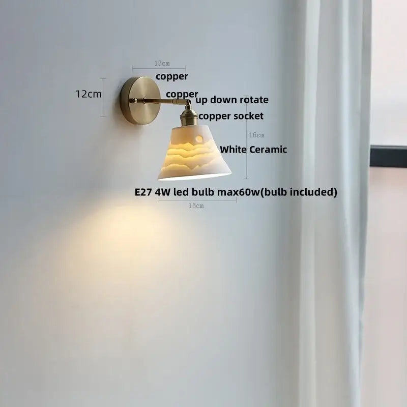 Vintage white ceramic canopy led wall sconce bedroom light