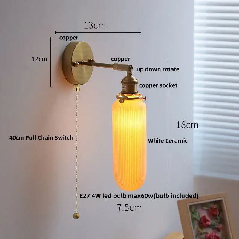 Vintage white ceramic canopy led wall sconce bedroom light