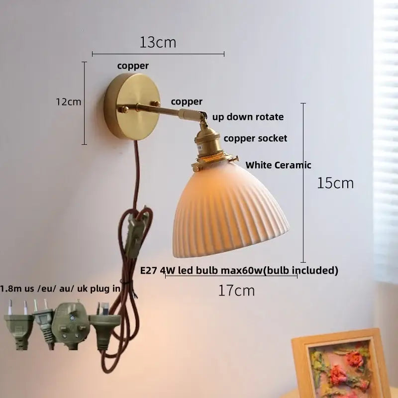 Vintage white ceramic canopy led wall sconce bedroom light