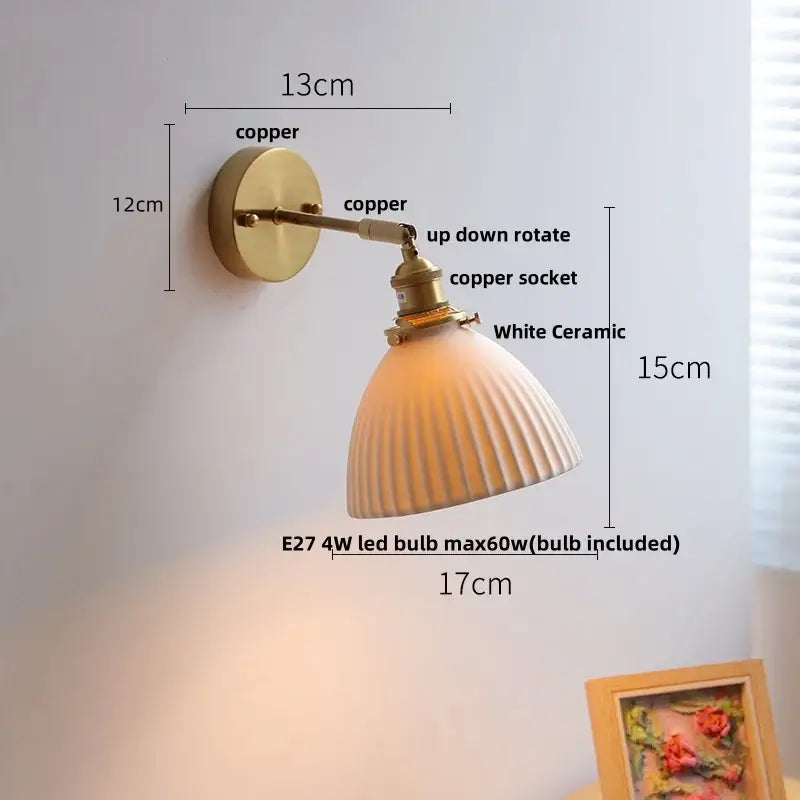 Vintage white ceramic canopy led wall sconce bedroom light