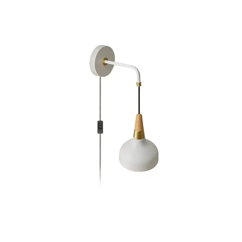 Vintage white ceramic wall lamp with wood accent bedroom light