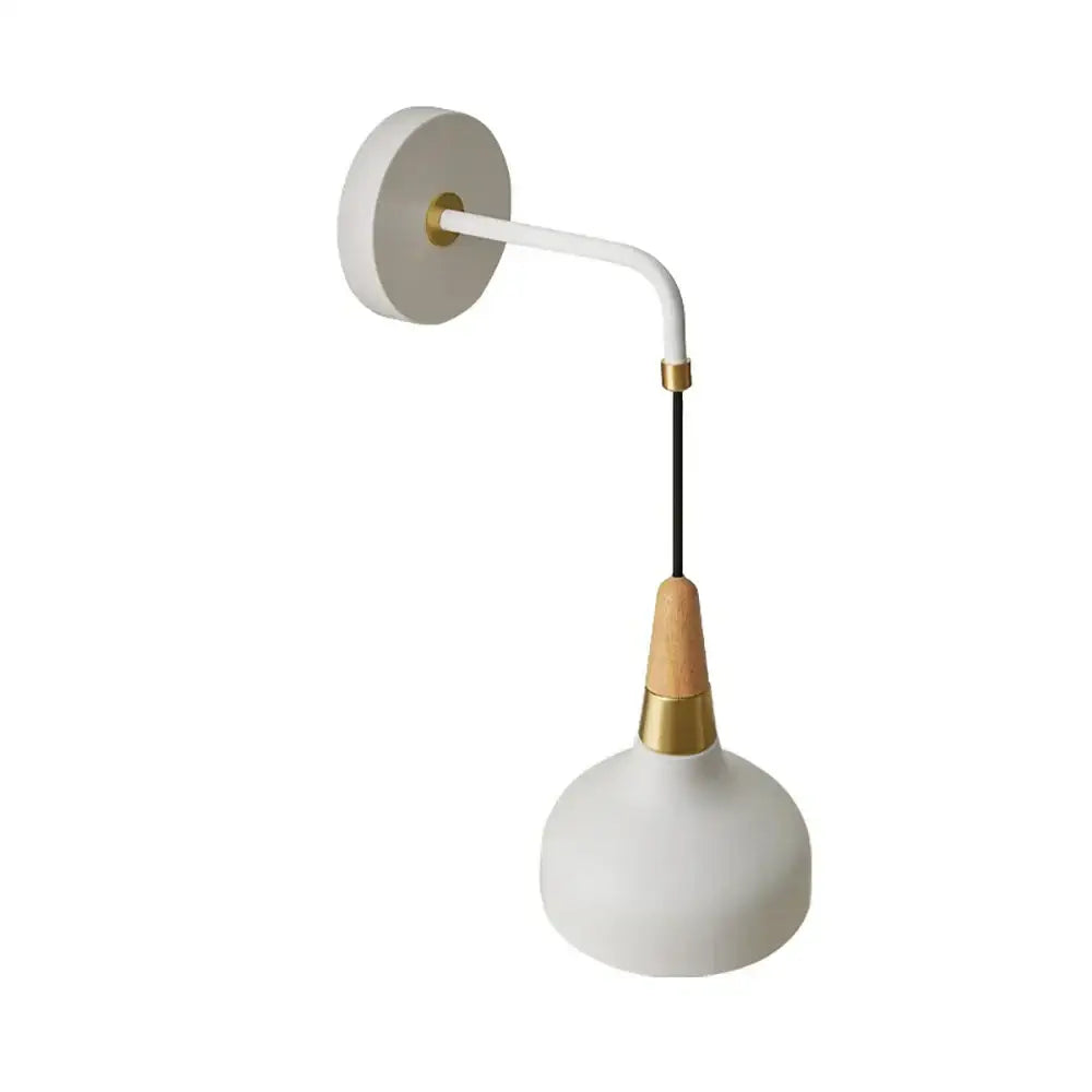 Vintage white ceramic wall lamp with wood accent bedroom light