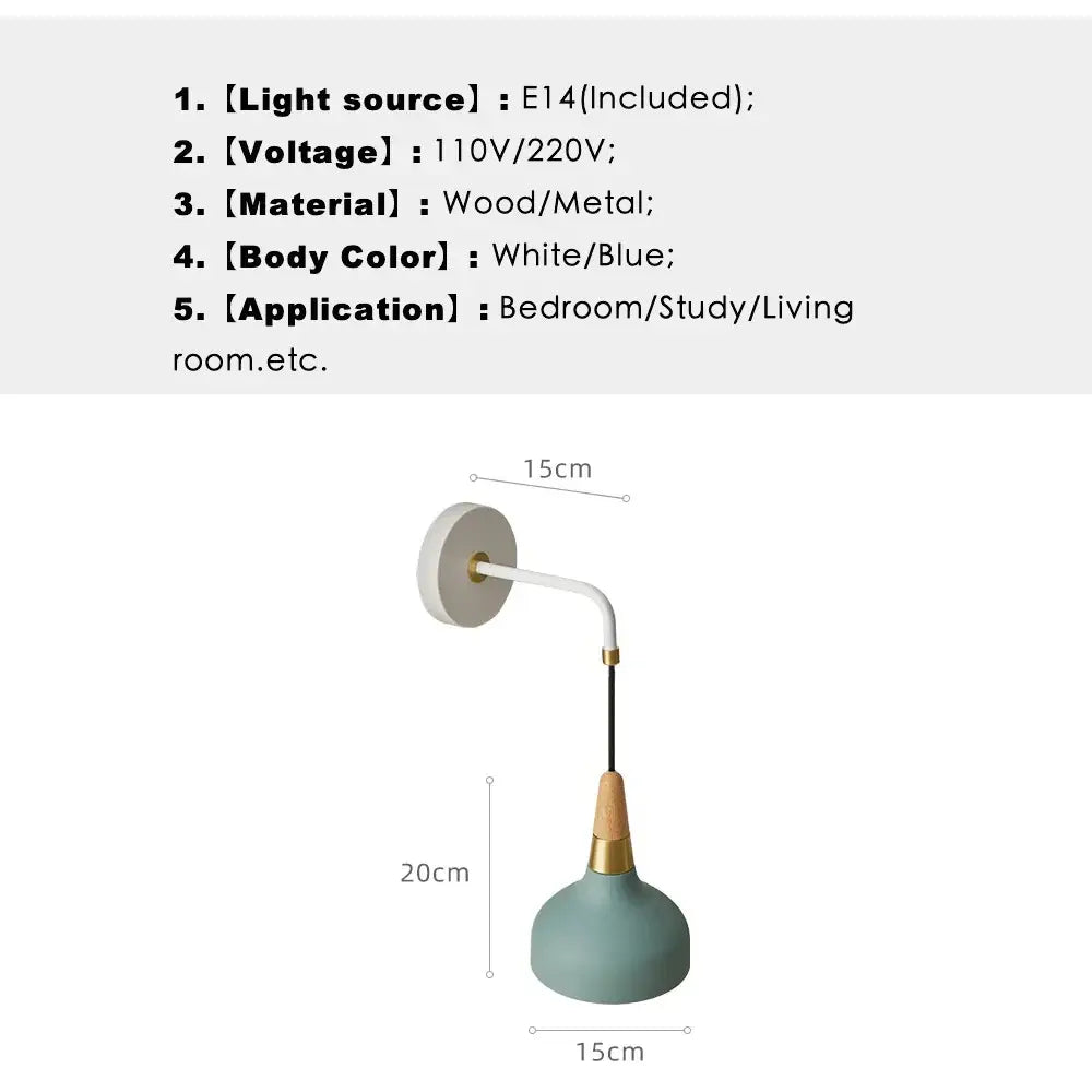 Vintage white ceramic wall lamp with wood accent bedroom light
