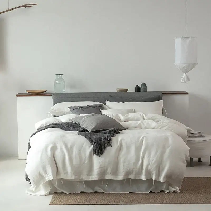 Vintage white & gray linen bedding set – bedroom duvet textiless