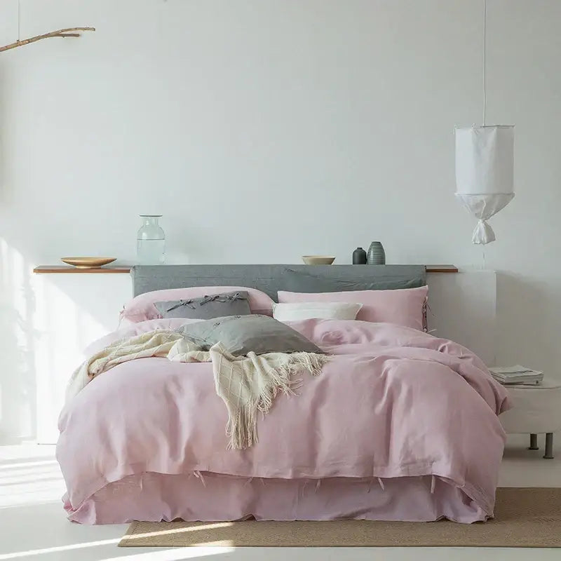 Vintage white & gray linen bedding set – bedroom duvet textiless