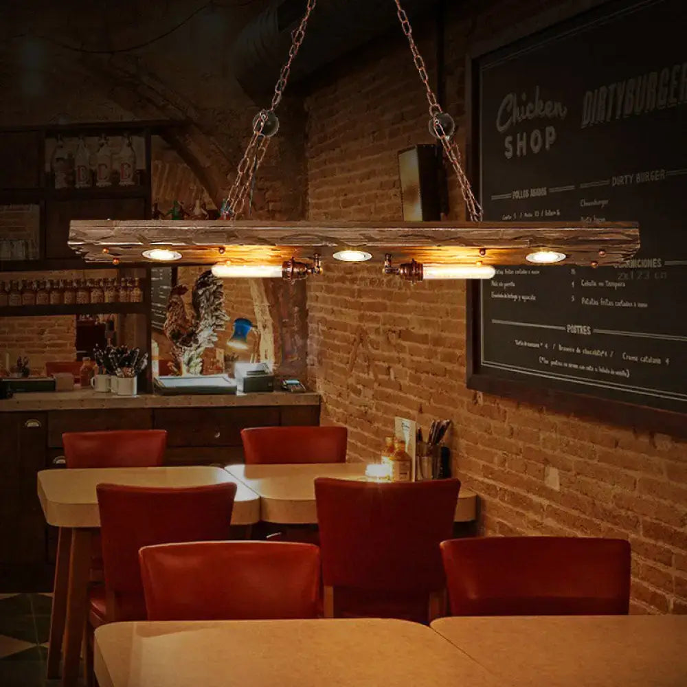 Vintage wood 2-light rectangle pendant light dining room ceiling pendant