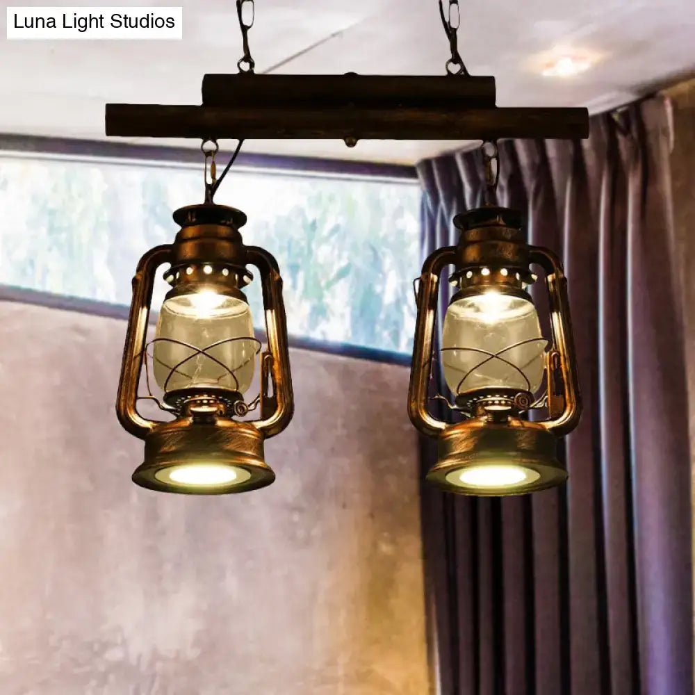 Vintage wood and copper lantern island light kitchen fixture