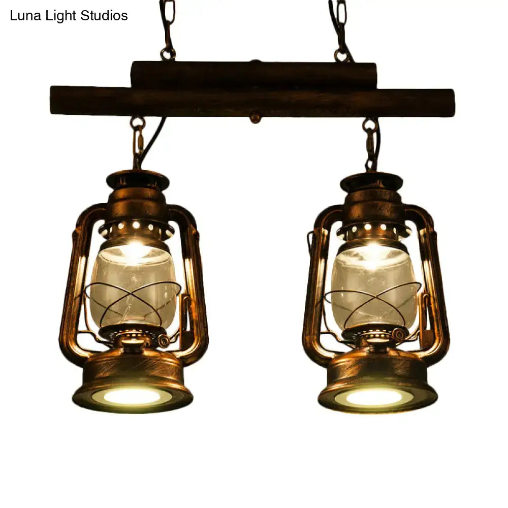 Vintage wood and copper lantern island light kitchen fixture