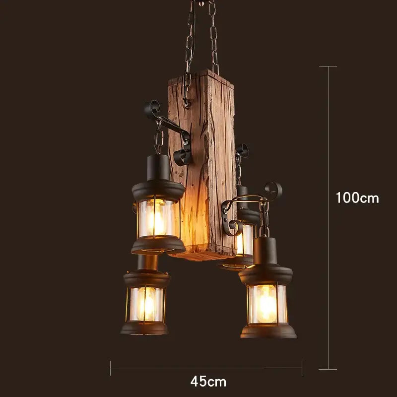 Vintage wood ceiling chandelier dining room lantern pendant light