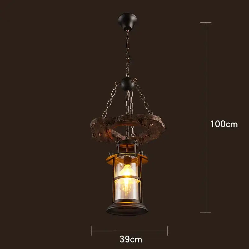 Vintage wood ceiling chandelier dining room lantern pendant light