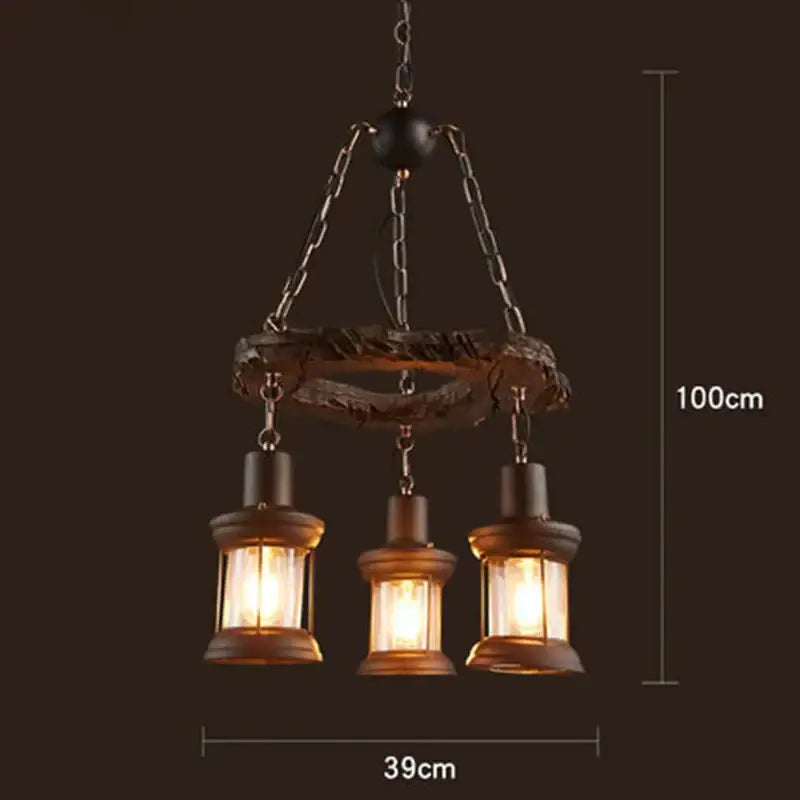 Vintage wood ceiling chandelier dining room lantern pendant light