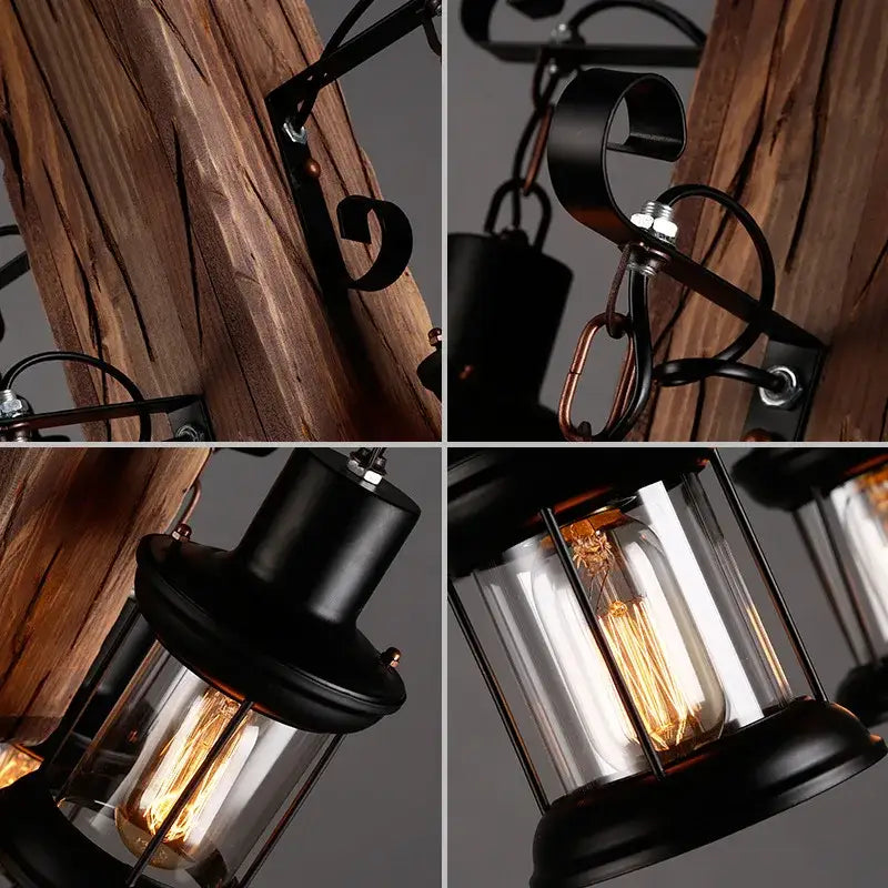 Vintage wood ceiling chandelier dining room lantern pendant light