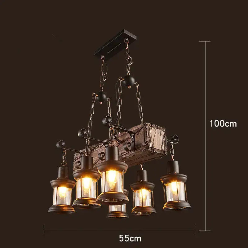 Vintage wood ceiling chandelier dining room lantern pendant light