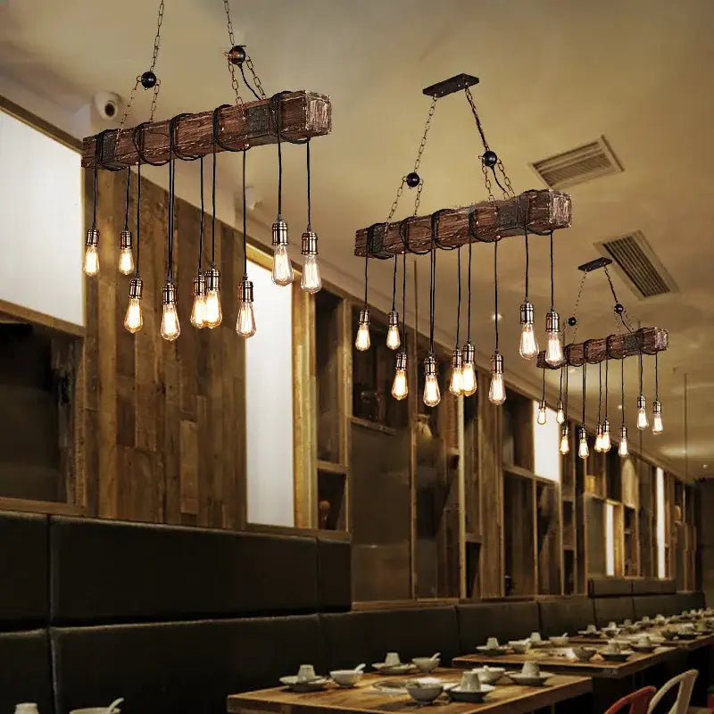 Vintage wood ceiling chandelier dining room lantern pendant light