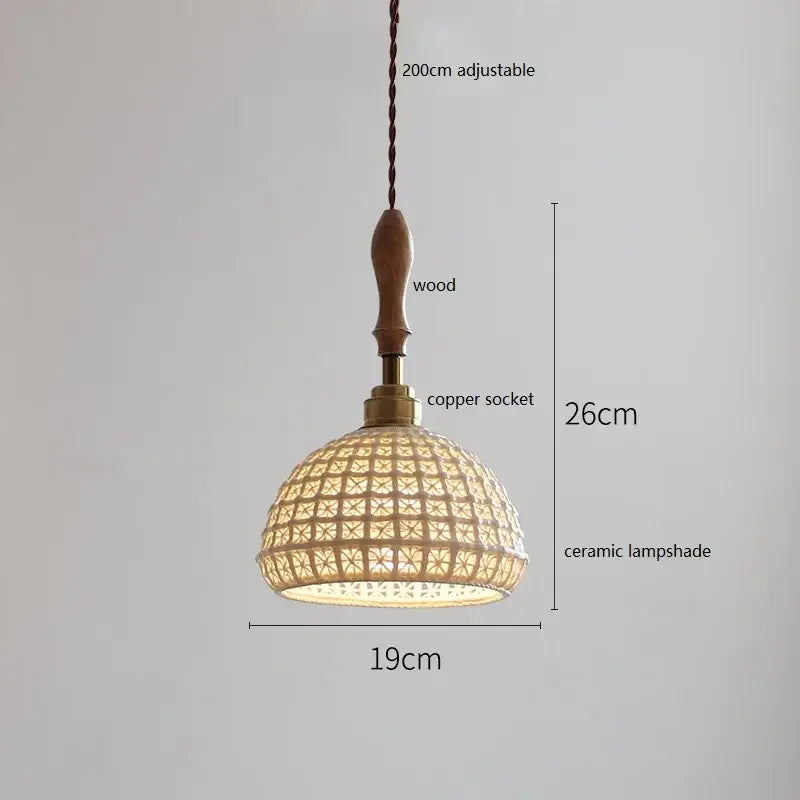 Vintage woven rattan ceramic led pendant light for dining room