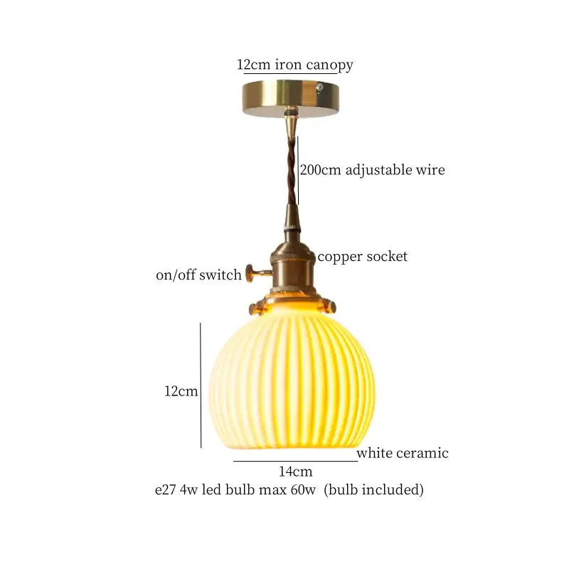Vintage yellow ribbed glass led pendant lights for kitchen dining room
