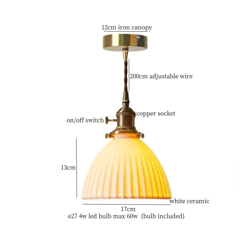 Vintage yellow ribbed glass led pendant lights for kitchen dining room