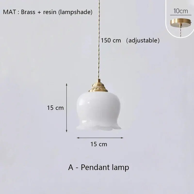 Vintage yellow tulip brass resin led pendant light dining room