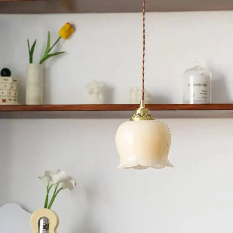 Vintage yellow tulip brass resin led pendant light dining room