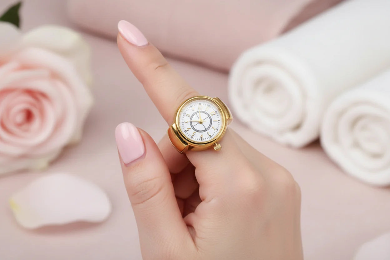 Gold Stainless Steel Quartz Ring Watch