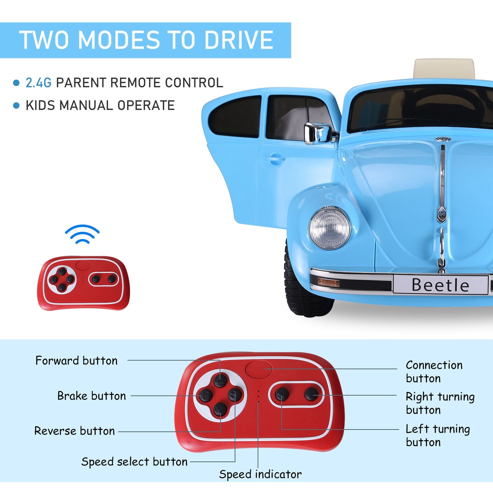 Volkswagen Beetle Kids Ride On Car with Extra Wide Tires - Perfect for Outdoor Play!