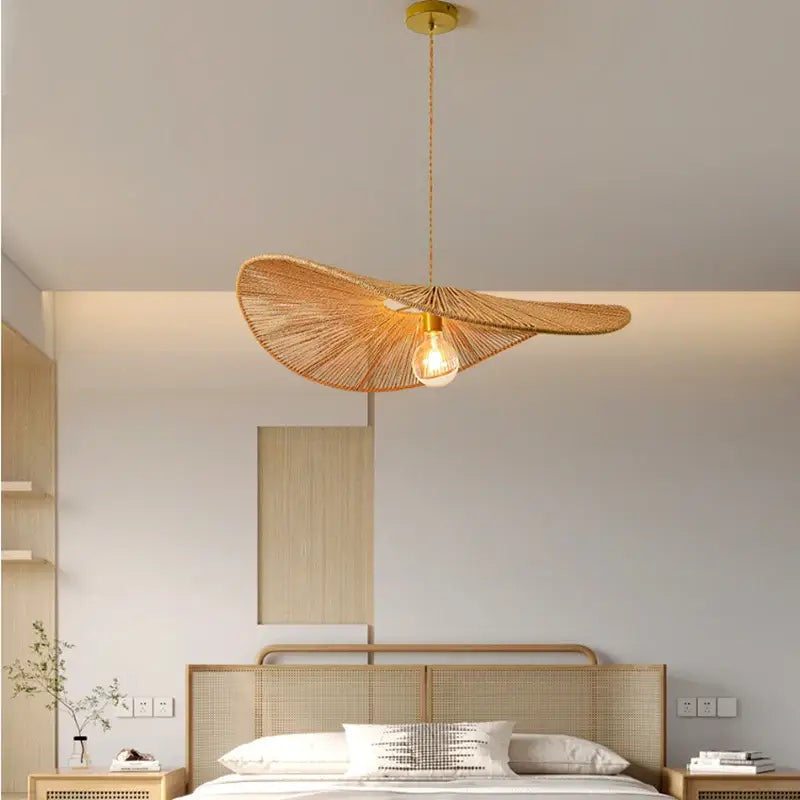 Wabi sabi bamboo fan pendant light for dining room