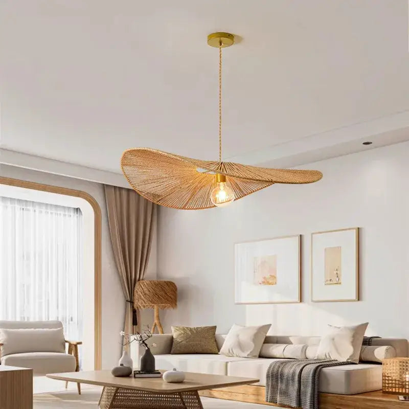 Wabi sabi bamboo fan pendant light for dining room