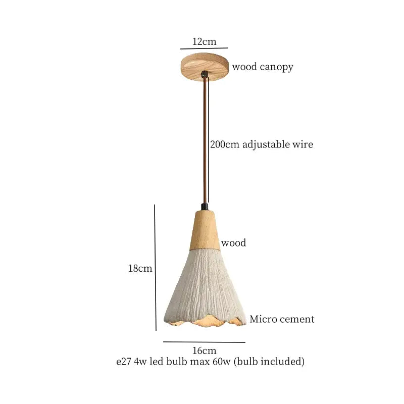 Wabi sabi beige cement pendant light dining room wood top